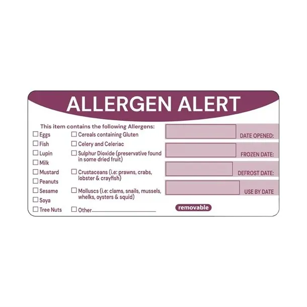 Food allergen warning label (60x95mm)