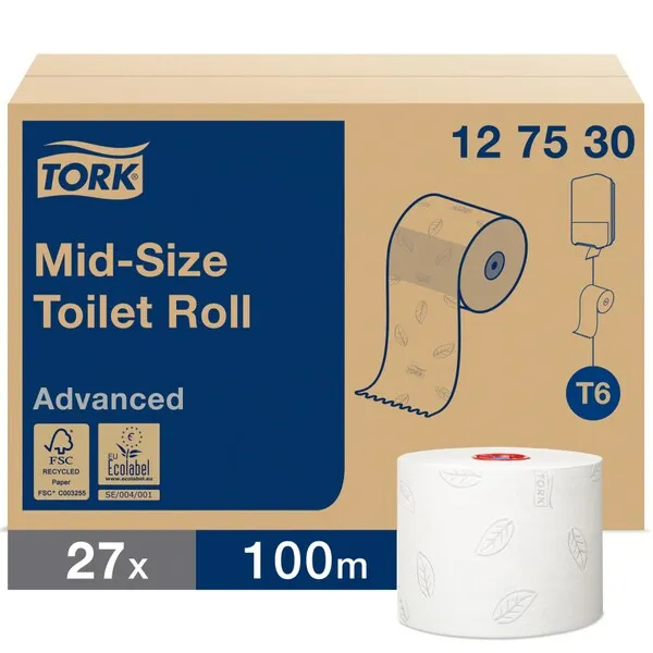 [TR1298] Tork Mid-size Toilet Paper Roll White (Case 27)
